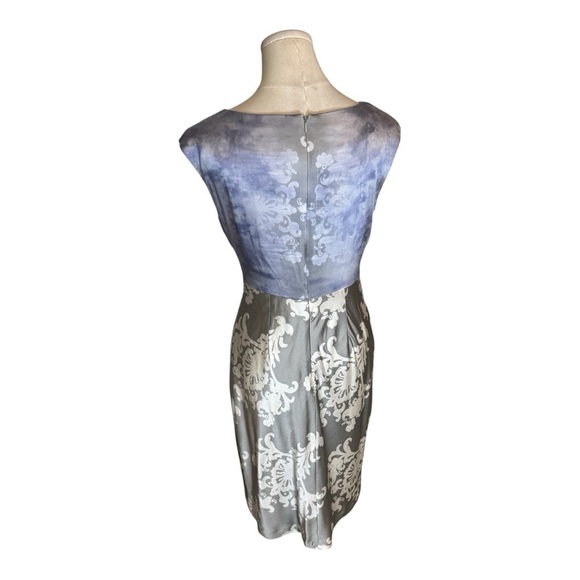 Suzi Chin For Maggy Boutique Grey Purple Silk Dress Floral Mini Work Party Sz 2 - Picture 2 of 6